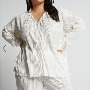 Showpo Beca Plisse Button Up Shirt - Cream